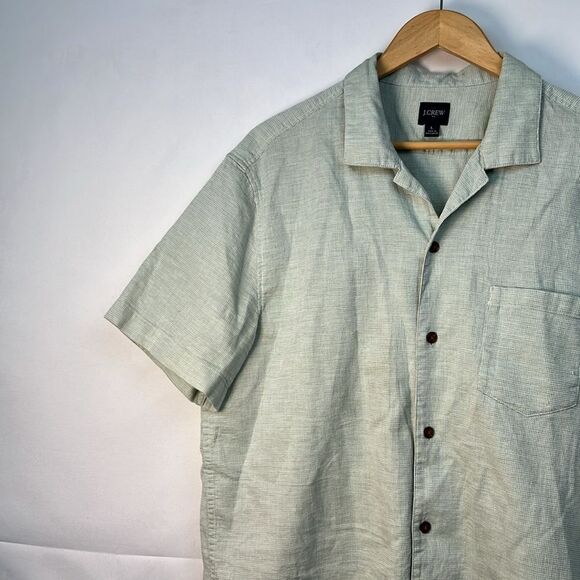 J. Crew Factory BZ120 Dobby Textured Short sleeve Camp Shirt large NWOT Green - Picture 3 of 10